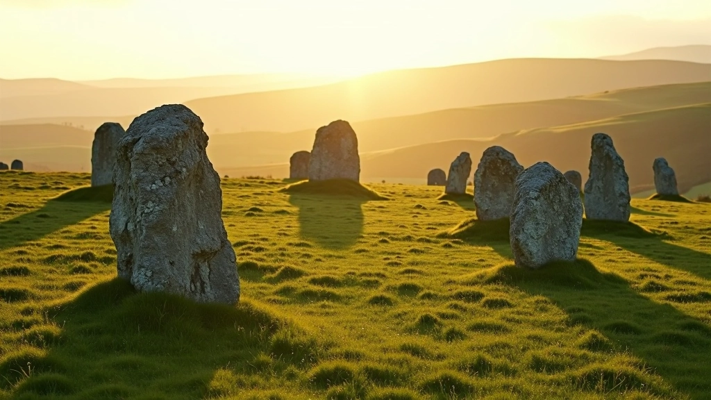 Ancient dolmen stone formations at Carrowmore megalithic cemetery in Sligo
