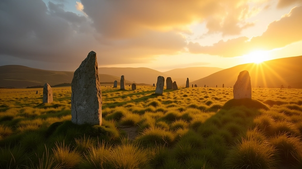 Ancient standing stones at Carrowmore megalithic cemetery in County Sligo, Ireland
